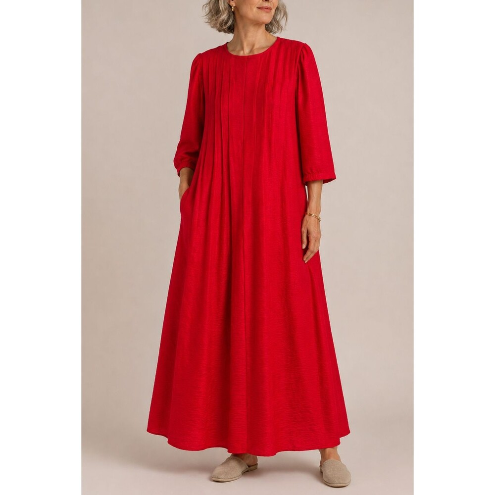 Vintage Draper & Damons Kaftan Womens Medium Red Maxi Pockets Muumuu House Dress